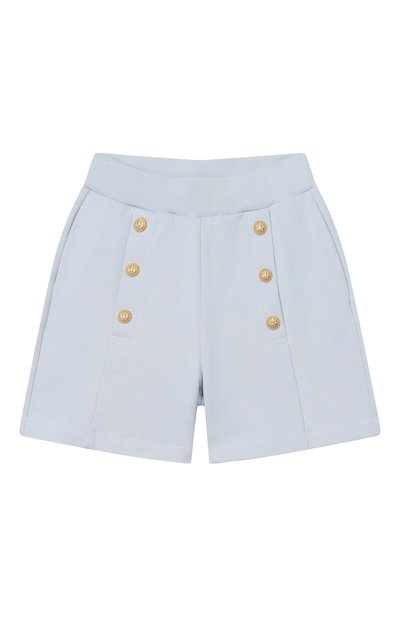 Детские хлопковые шорты BALMAIN светло-голубого цвета по цене 27700 руб., арт. BY6A09 | Фото 1 Хлопковые шорты BALMAIN, арт. BY6A09