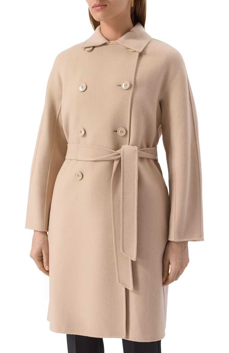 Женское шерстяное пальто WEEKEND MAX MARA бежевого цвета, арт. AVENUE | Фото 3 (Автоматизация ТО: Проставлено; Материал внешний: Шерсть; Автоматизация состава: Проставлено; Длина (верхняя одежда): До середины бедра; Рукава: Длинные; 1-2-бортные: Двубортные; Стили: Классический)
