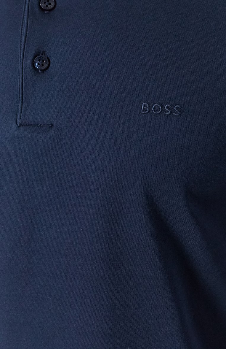 Мужское хлопковое поло BOSS темно-синего цвета, арт. 50468392 | Фото 5 (Материал внешний: Хлопок; Рукава: Длинные; Автоматизация ТО: Проставлено; Автоматизация состава: Проставлено; Длина (для топов): Стандартные; Застежка: Пугови�цы; Принт: Без принта; Стили: Кэжуэл; Детали: Без декора; Кросс-КТ: Джерси)