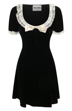 Женское бархатное платье MIU MIU черного цвета, арт. MF4584-10BA-F0002 | Фото 1 (Материал внешний: Вискоза; Длина Ж (юбки, платья, шорты): Мини; Стили: Романтичный; Случай: Вечерний; Женское Кросс-КТ: Платье-одежда; Рукава: Короткие; Материал сплава: Проставлено; Драгоценные камни: Проставлено)