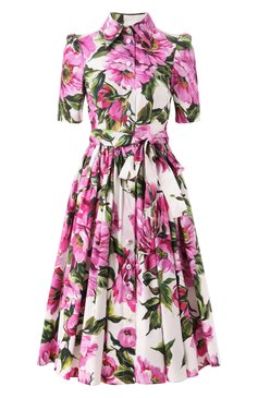 Женское хлопковое платье DOLCE & GABBANA розового цвета, арт. F6AGMT/HS5S3 | Фото 1 (Длина Ж (юбки, платья, шорты): Миди; Драгоценные камни: Проставлено; Материал сплава: Проставлено; Случай: Повседневный; Рукава: Короткие; Стили: Романтичный; Женское Кросс-КТ: Платье-одежда; Материал внешний: Хлопок)