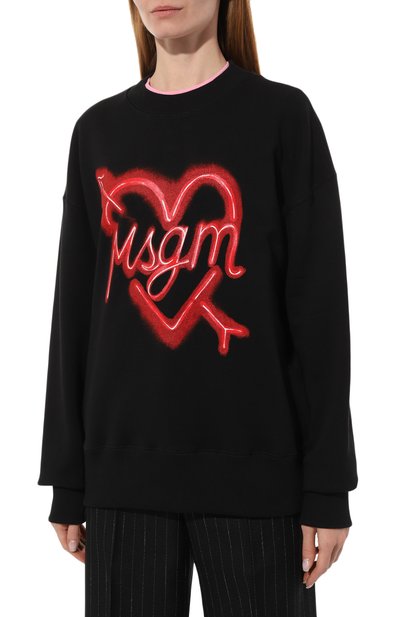 Хлопковый свитшот MSGM черного цвета по цене 27300 руб., арт. 3541MDM144/237799, фото 3 Хлопковый свитшот MSGM, арт. 3541MDM144/237799, фото 3