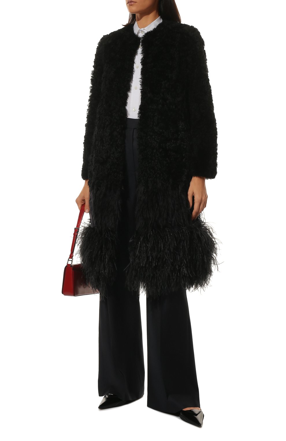 Шуба с отделкой перьями PRADA, арт. 56955-1XM8-F0002, фото 2