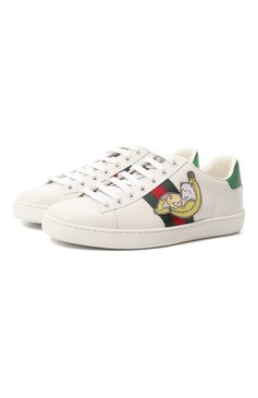 Женские кожаные кеды new ace GUCCI белого цвета, арт. 661663 0FI60 | Фото 1 (Подошва: Платформа; Материал внутренний: Натуральная кожа; Материал сплава: Проставлено; Нос: Не проставлено; Материал утеплителя: Без утеплителя; Драгоценные камни: Проставлено; Стили: Кэжуэл)