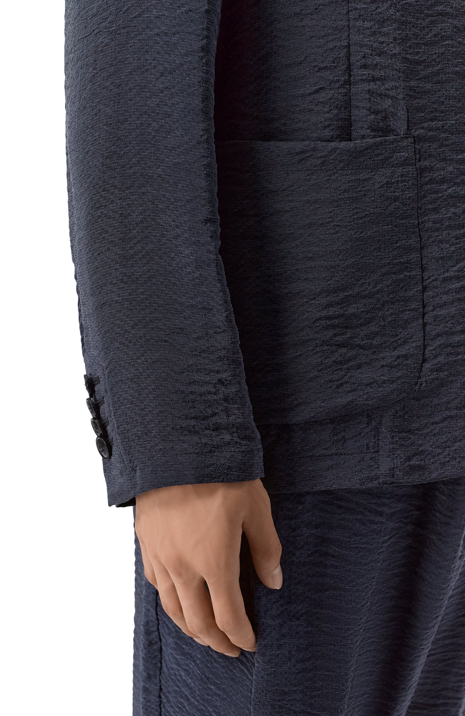Однобортный пиджак GIORGIO ARMANI темно-синего цвета по цене 325500 руб., арт. GM001935/TE23168, фото 5 Однобортный пиджак GIORGIO ARMANI, арт. GM001935/TE23168, фото 5