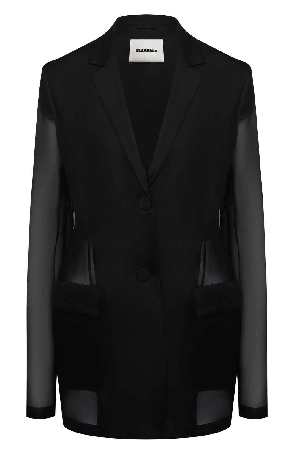Шелковый жакет JIL SANDER черного цвета по цене 270500 руб., арт. JSWS135026-WS282500, фото 1 Шелковый жакет JIL SANDER, арт. JSWS135026-WS282500, фото 1