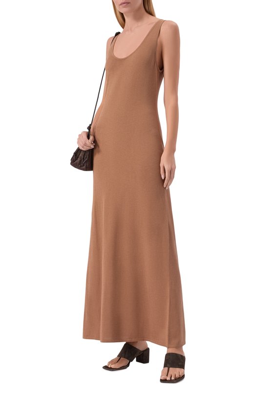 Платье из шелка и хлопка 12 STOREEZ 136892 Коричневый  136892 Фото 2