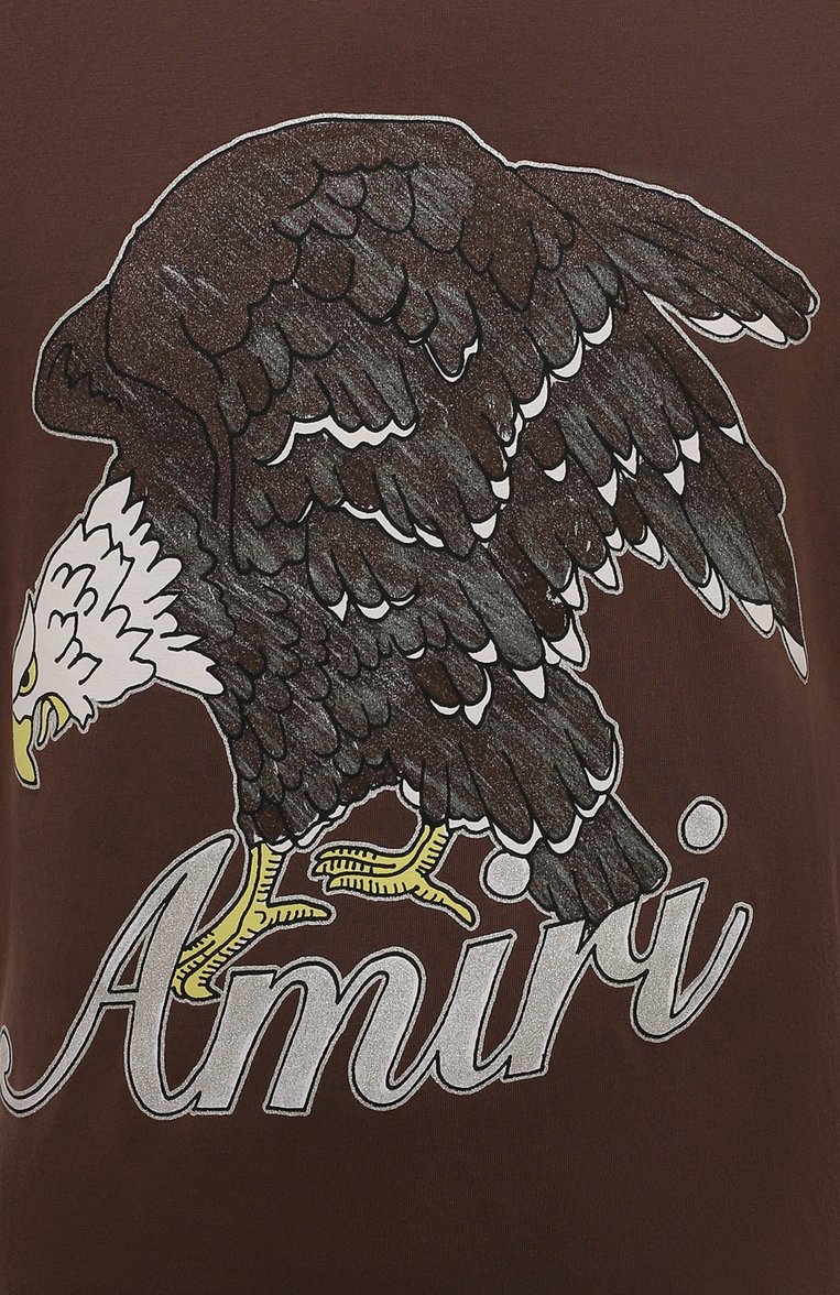 Мужская хлопковая футболка AMIRI коричневого цвета, арт. PS24MJG006 | Фото 5 (Длина (для топов): Стандартные; Рукава: Короткие; Материал внешний: Хлопок; Стили: Кэжуэл; Принт: С принтом; Кросс-КТ: Джерси; Мужское Кросс-КТ: Футбол�ка-одежда; Автоматизация ТО: Проставлено; Детали: Без декора; Автоматизация состава: Проставлено)