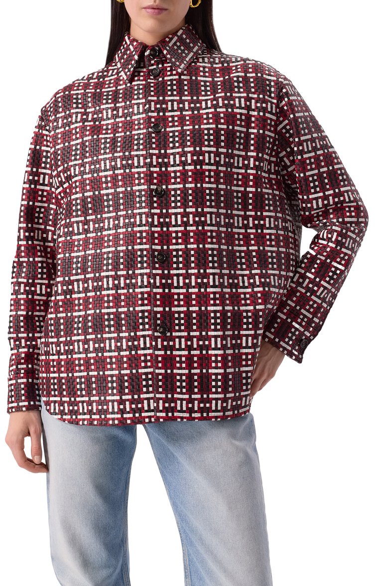 Женская кожаная рубашка BOTTEGA VENETA бордового цвета, арт. 804331 V4NX0 | Фото 3 (Длина (для топов): Удлиненные; Материал внешний: Натуральная кожа; Рукава: Длинные; Женское Кросс-КТ: Рубашка-одежда; Принт: С принтом; Стили: Кэжуэл; Автоматизация состава: Проставлено; Автоматизация ТО: Проставлено)