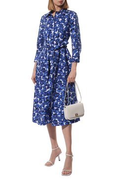 Женское хлопковое платье CAROLINA HERRERA синего цвета, арт. R2211N507RCT | Фото 2 (Рукава: Длинные; Случай: Повседневный; Материал сплава: Проставлено; Материал внешний: Хлопок; Длина Ж (юбки, платья, шорты): До колена; Драгоценные камни: Проставлено; Стили: Романтичный; Женское Кросс-КТ: Платье-одежда)