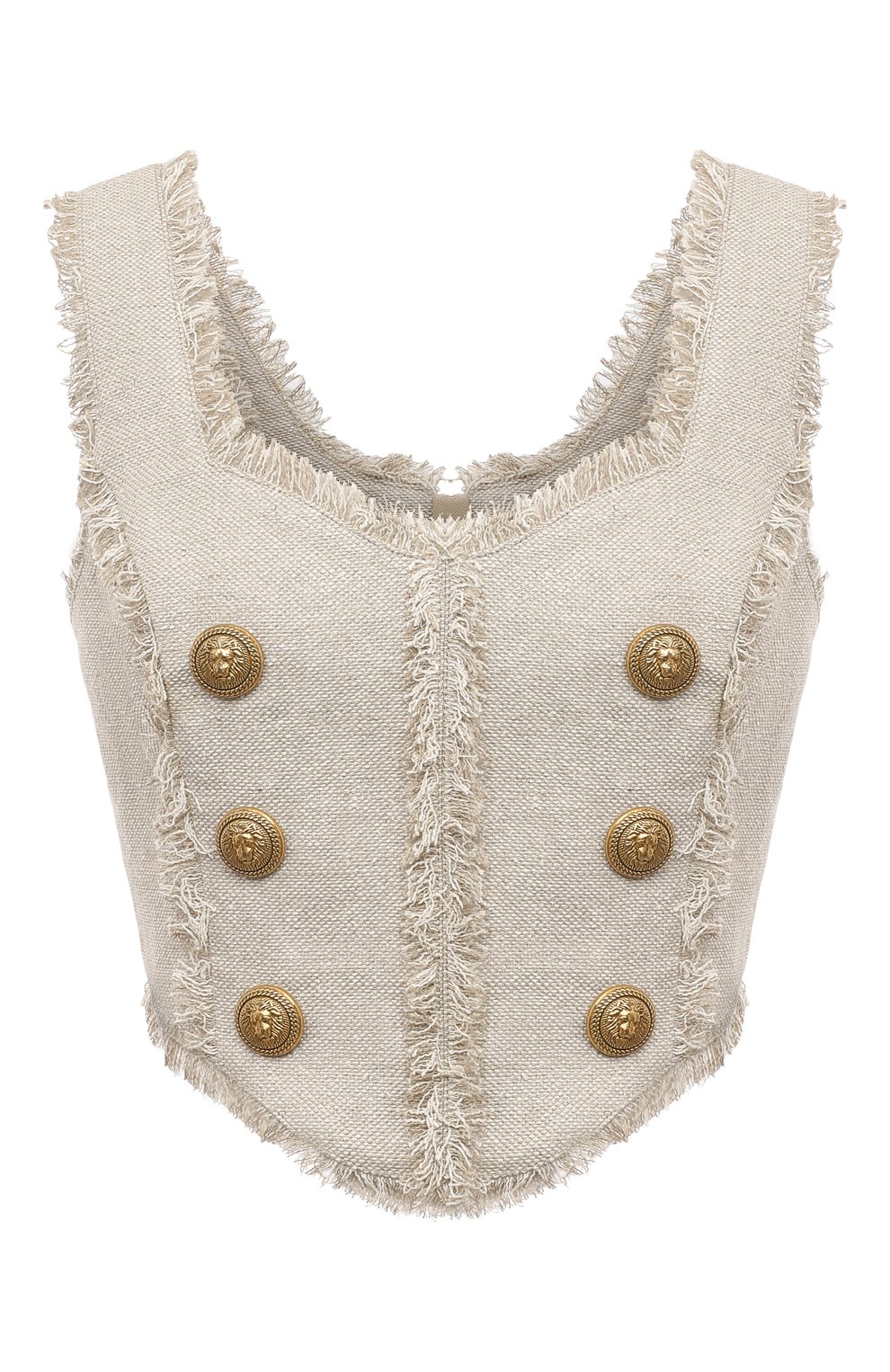 Топ изо льна и шелка BALMAIN бежевого цвета по цене 157500 руб., арт. AF0AB325HB19, фото 1 Топ изо льна и шелка BALMAIN, арт. AF0AB325HB19, фото 1