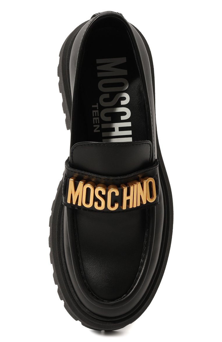 Детские кожаные лоферы MOSCHINO черного цвета, арт. 76047/36-40 | Фото 4 (Материал внутренний: Натуральная кожа; Нос: Не проставлено; Материал сплава: Проставлено; Материал внешний: Натуральная кожа)