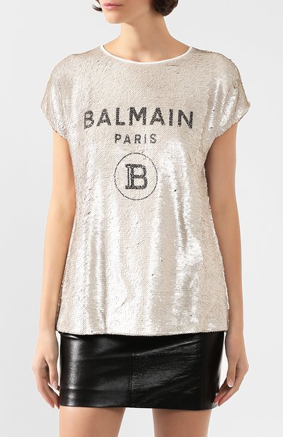 Топ с пайетками BALMAIN черно-белого цвета по цене 106500 руб., арт. TF11351/J037, фото 3 Топ с пайетками BALMAIN, арт. TF11351/J037, фото 3