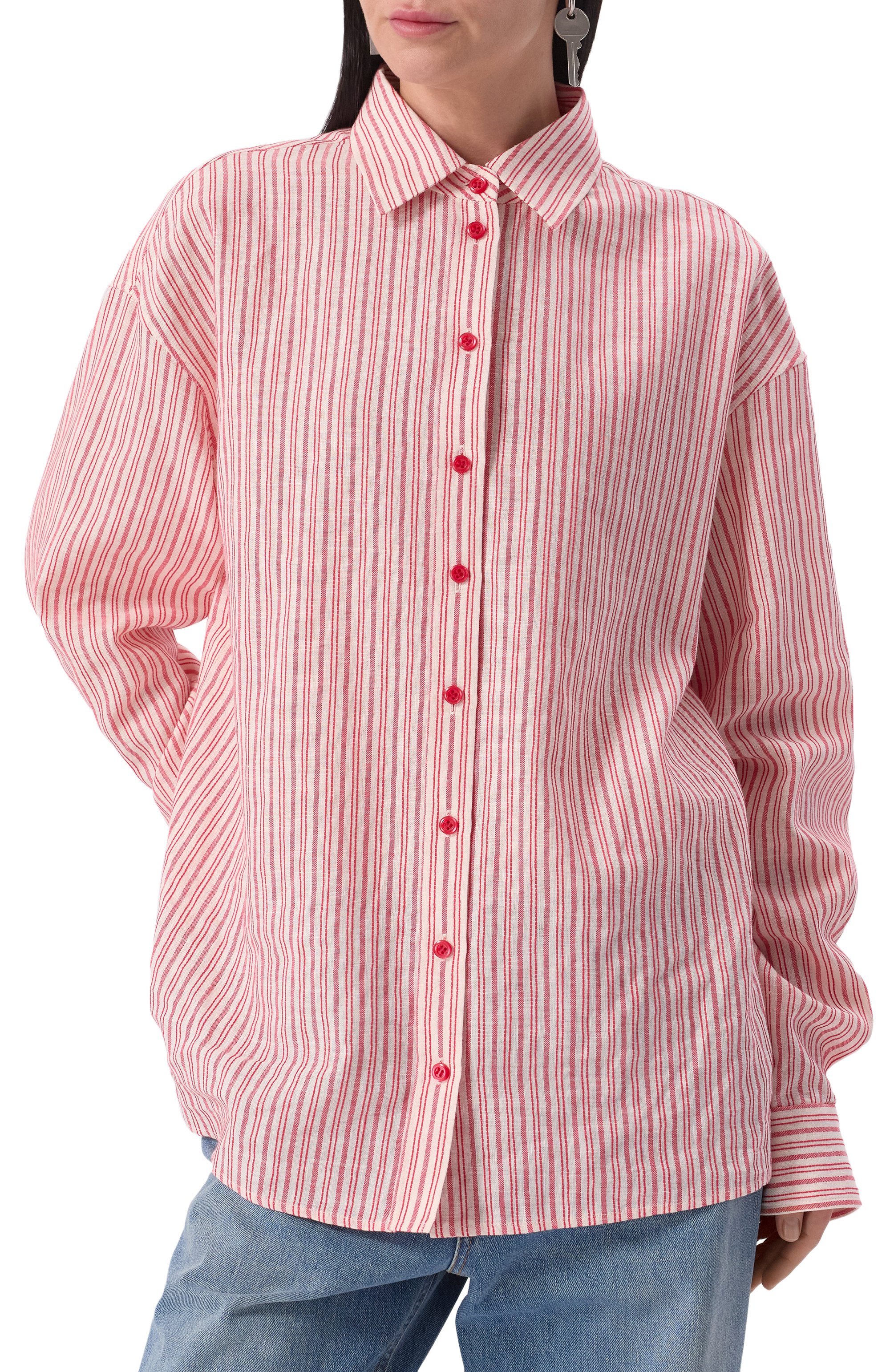 Рубашка изо льна и хлопка PERVERT красного цвета по цене 35000 руб., арт. PE24/SHT02/31-41, фото 3 Рубашка изо льна и хлопка PERVERT, арт. PE24/SHT02/31-41, фото 3