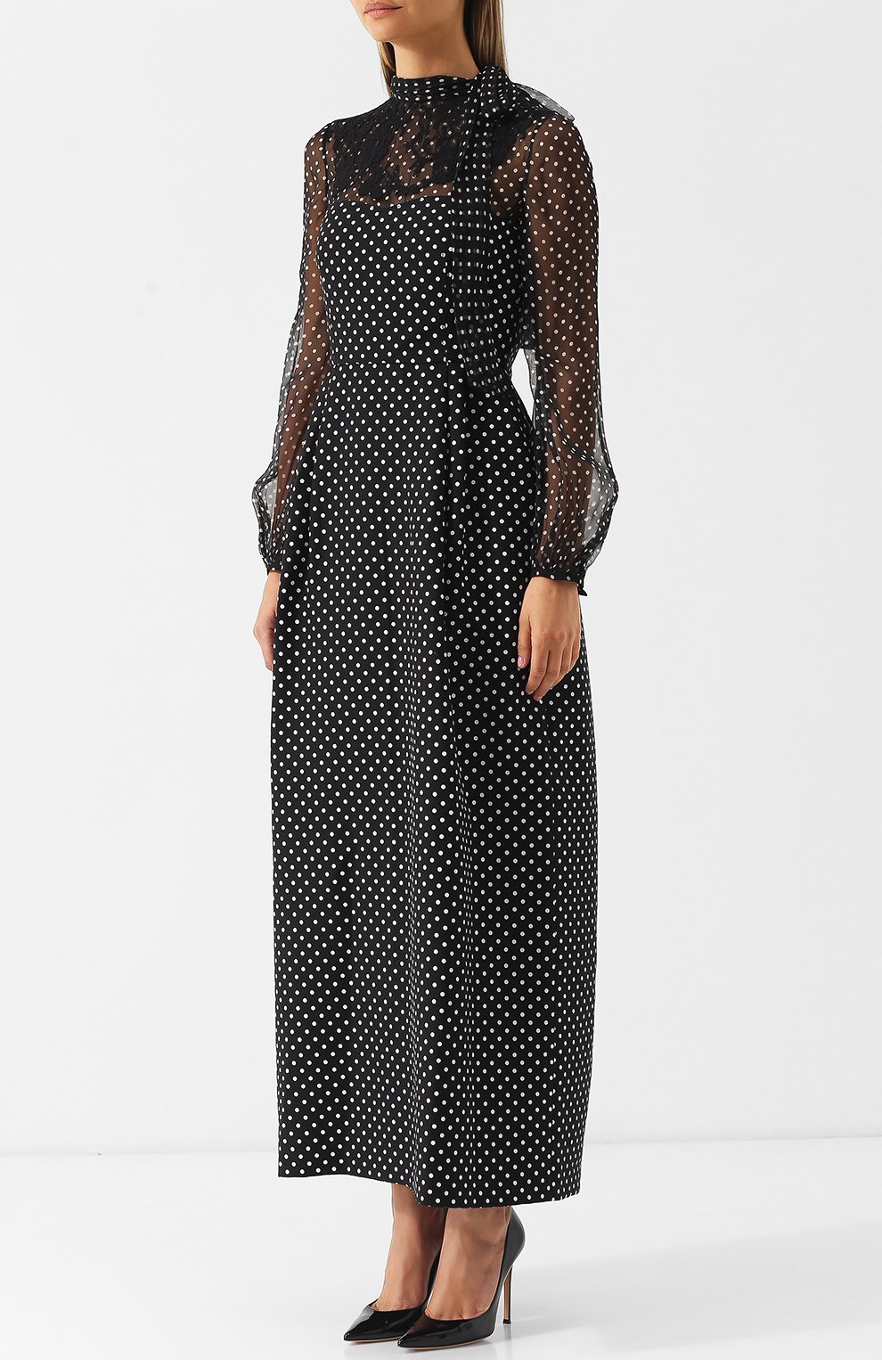 Платье-макси из смеси шерсти и шелка с воротником аскот VALENTINO, арт. QB2VAIS042A, фото 3