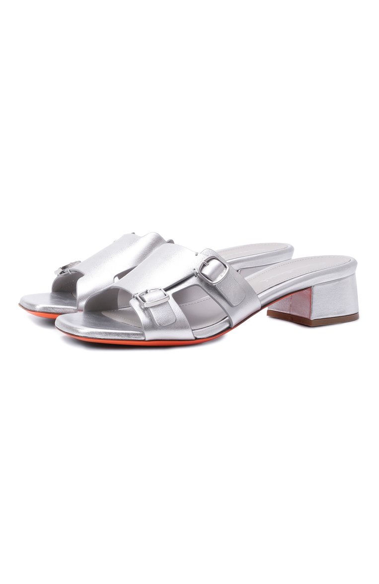 Женские кожаные мюли SANTONI серебряного цвета, арт. WHVG70987HA2TLLX | Фото 1 (Материал внешний: Натуральная кожа; Каблук высота: Низкий; Материал внутренний: Натуральная кожа; Подошва: Плоская; Каблук тип: Устойчивый)