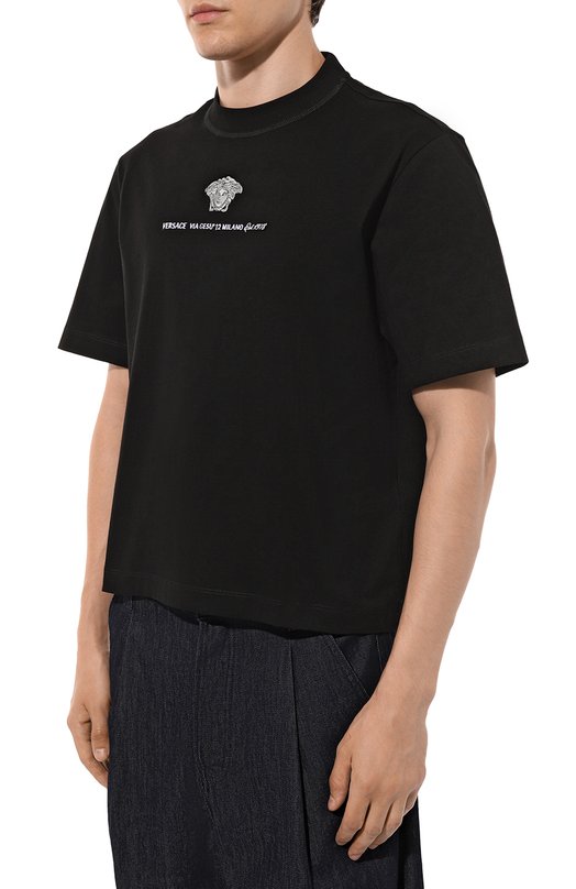 Хлопковая футболка Versace 1015738/1A11054 Чёрный  1015738/1A11054 Фото 3