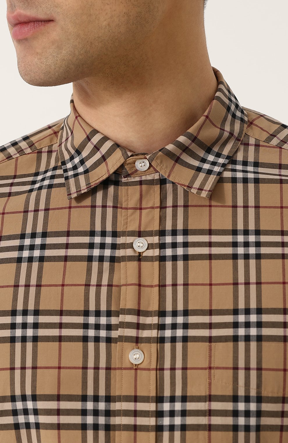 Хлопковая рубашка в клетку с короткими рукавами BURBERRY, арт. 4067045, фото 5