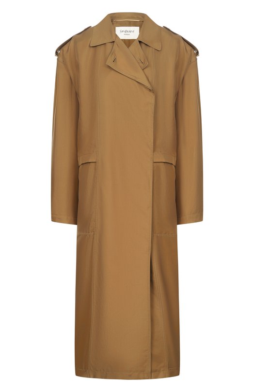 Шелковый тренч Saint Laurent 858563/YZ9BM Коричневый 858563/YZ9BM