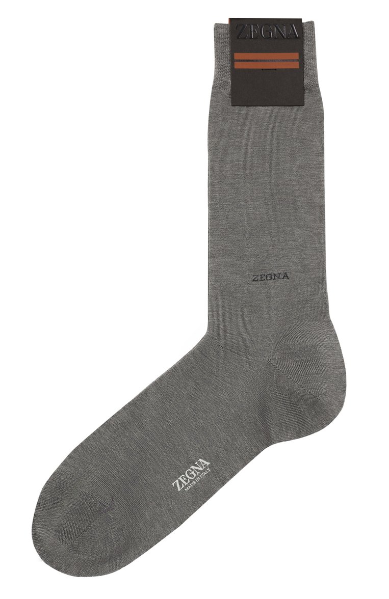 Мужские хлопковые носки ZEGNA серого цвета, арт. N5V406520 | Фото 1 (Нос: Не проставлено; Материал внешний: Хлопок; Кросс-КТ: бельё; Автоматизация состава: Проставлено)