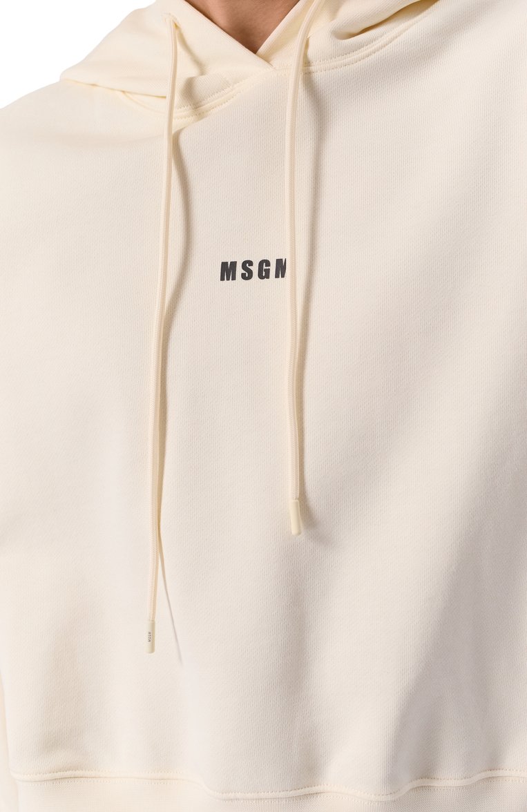Женский хлопковое худи MSGM кремвого цвета, арт. 2000MDM509/300000 | Фото 5 (Драгоценные камни: Проставлено; Рукава: Длинные; Длина (для топов): Стандартные; Материал сплава: Проставлено; Стили: Кэжуэл; Женское Кросс-КТ: Худи-одежда; Материал внешний: Хлопок)
