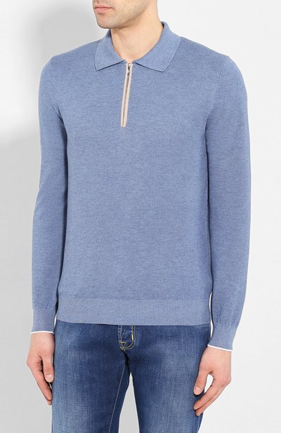 Поло из смеси хлопка и шелка FIORONI голубого цвета по цене 69550 руб., арт. MKL20600C1, фото 3 Поло из смеси хлопка и шелка FIORONI, арт. MKL20600C1, фото 3