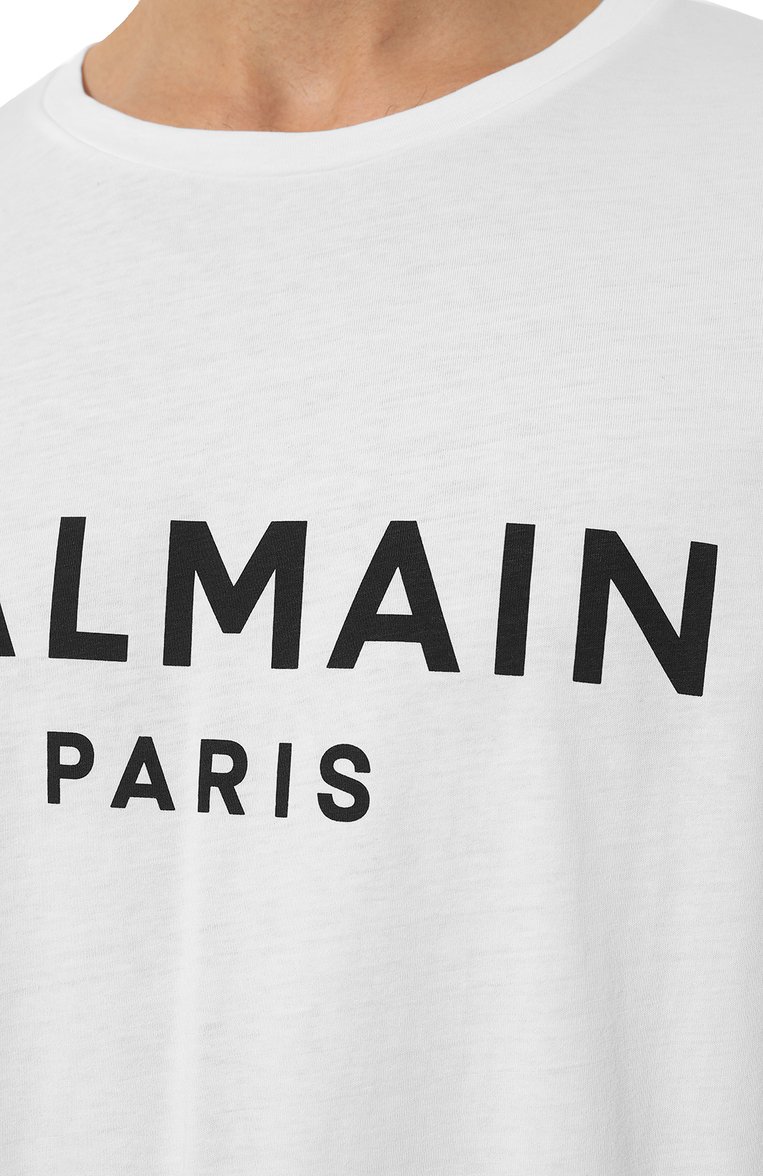 Мужская хлопковая футболка BALMAIN белого цвета, арт. AH1EG000/BB73 | Фото 5 (Рукава: Короткие; Длина (для топов): Стандартные; Принт: С принтом; Стили: Кэжуэл; Материал внешний: Хлопок; Кросс-КТ: Джерси; Мужское Кросс-КТ: Футболка-одежда; Автоматизация ТО: Проставлено; Автоматизация состава: Проставлено)