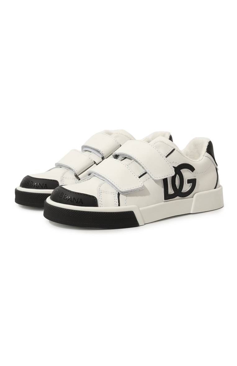 Детские кожаные кеды portofino light DOLCE & GABBANA черно-белого цвета, арт. DA5133/A3394/24-28 | Фото 1 (Нос: Не проставлено; Материал внутренний: Натуральная кожа; Материал внешний: Натуральная кожа; Автоматизация состава: Проставлено)