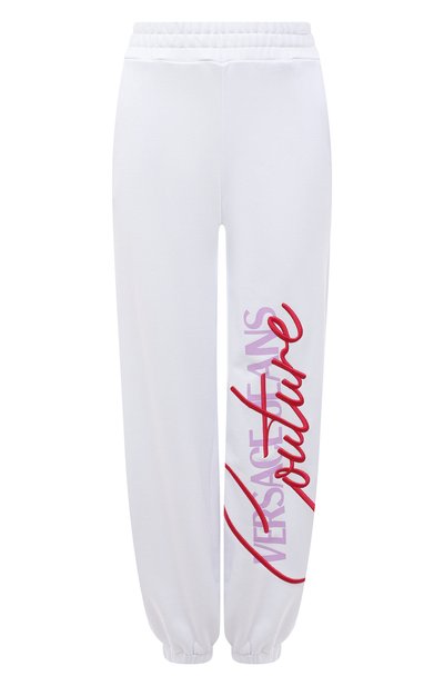 Женские хлопковые джоггеры VERSACE JEANS COUTURE, арт. 72HAAT07-72DP320 6 EMBR0 C0TT0N FLEECE WHITE/CF01T