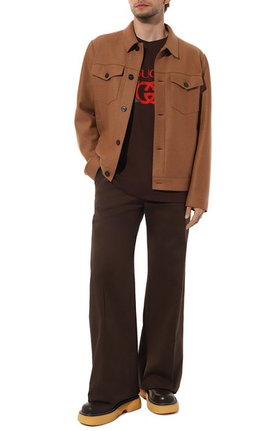 Хлопковая футболка GUCCI темно-коричневого цвета по цене 61550 руб., арт. 548334/XJET1, фото 2 Хлопковая футболка GUCCI, арт. 548334/XJET1, фото 2