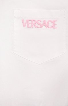 Детское хлопковая рубашка VERSACE белого цвета, арт. 1012673/1A09186/4A-6A | Фото 3 (Рукава: Короткие; Случай: Повседневный; Материал сплава: Проставлено; Материал внешний: Хлопок; Драгоценные камни: Проставлено; Ростовка одежда: 5 лет | 110 см, 6 лет | 116 см)