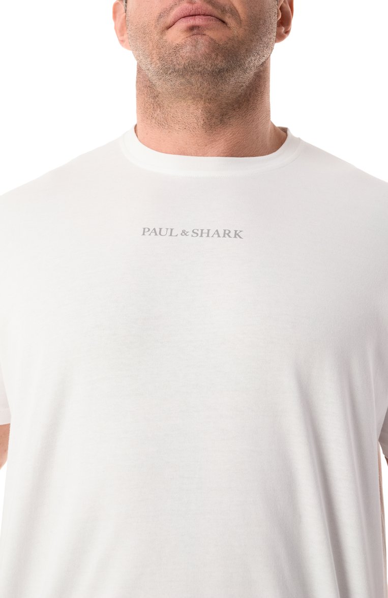 Мужская хлопковая футболка PAUL&SHARK белого цвета, арт. 25411088/3XL | Фото 5 (Рукава: Короткие; Принт: Без принта, С принтом; Стили: Кэжуэл; Big sizes: Big Sizes; Материал внешний: Хлопок; Длина (для топов): Стандартные; Мужское Кросс-КТ: Футболка-одежда; Кросс-КТ: Джерси)