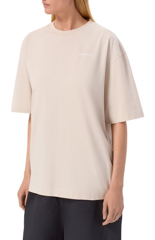 Хлопковая футболка Off-White 0WAA13FS26JER001 Кремовый  0WAA13FS26JER001 Фото 3