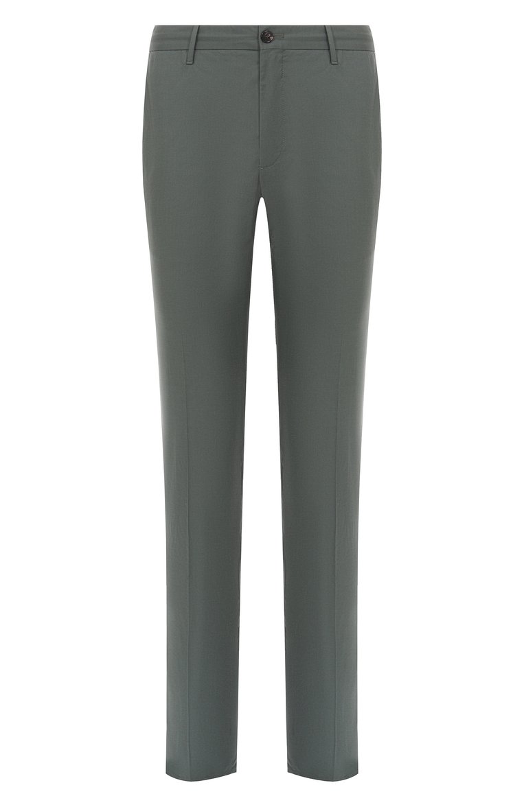 Мужские хлопковые брюки SLOWEAR темно-зеленого цвета, арт. 1W0084/9208B | Фото 1 (Автоматизация состава: Проставлено; Длина (брюки, джинсы): Стандартные; Материал внешний: Хлопок; Автоматизация ТО: Проставлено; Случай: Повседневный; Стили: Кэжуэл)