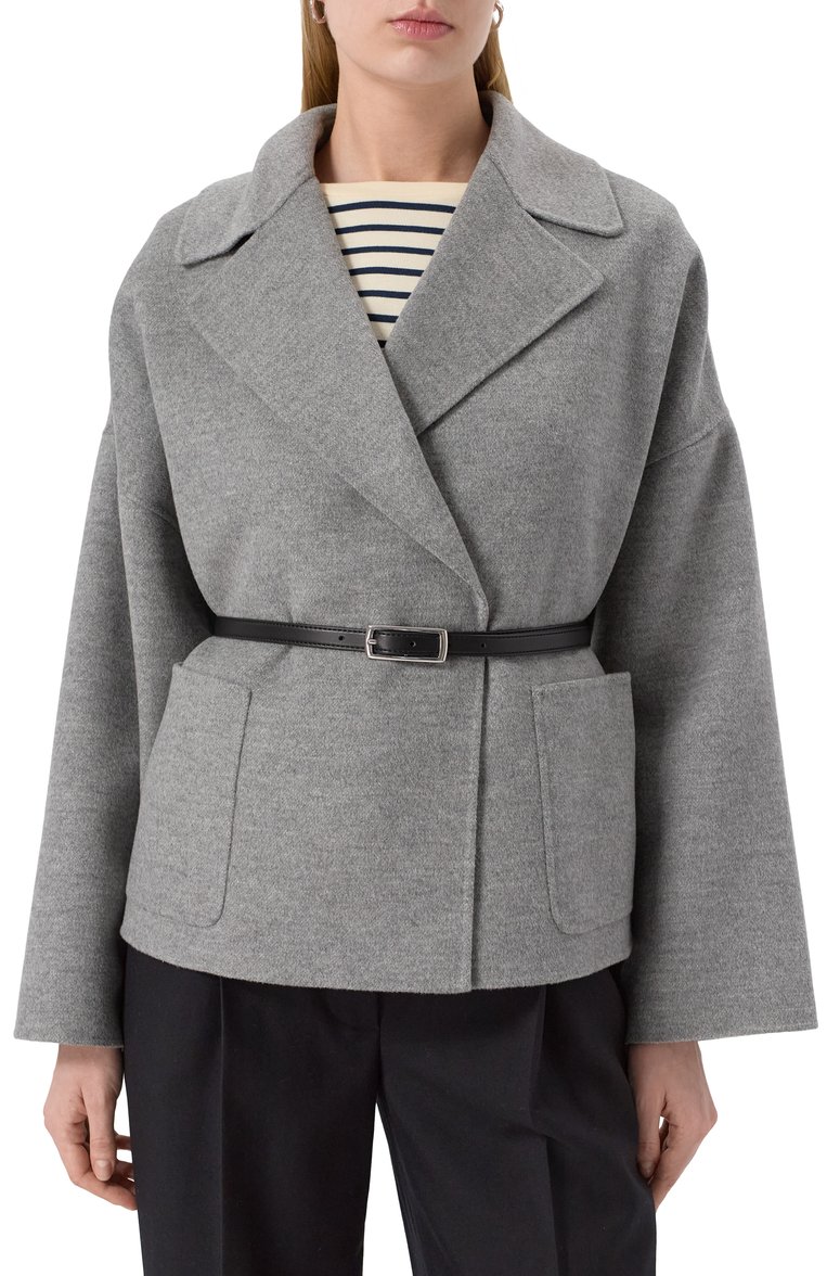 Женское полупальто из шерсти и кашемира MAX MARA STUDIO серого цвета, арт. BLASY | Фото 3 (Автоматизация ТО: Проставлено; Материал внешний: Шерсть; Автоматизация состава: Проставлено; Рукава: Длинные; Длина (верхняя одежда): Короткие; 1-2-бортные: Однобортные; Стили: Классический)
