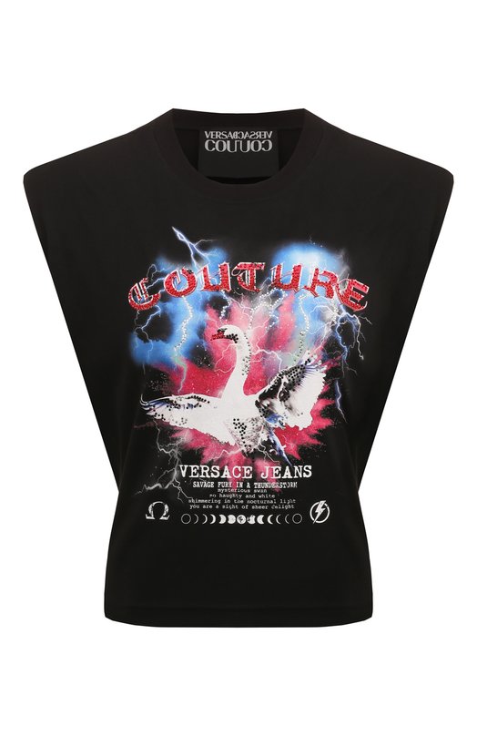 Хлопковая футболка Versace Jeans Couture 77HAHL05/CJ01L Чёрный 77HAHL05/CJ01L