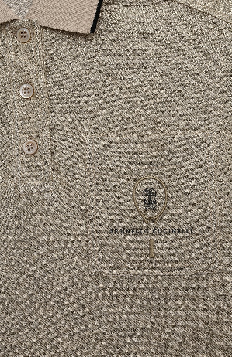 Детское поло изо льна и хлопка BRUNELLO CUCINELLI золотого цвета, арт. BL947T297C | Фото 3 (Рукава: Короткие; Материал внешний: Лен; Автоматизация ТО: Проставлено; Автоматизация состава: Проставлено; Ростовка одежда: 13 - 15 лет | 158 см)