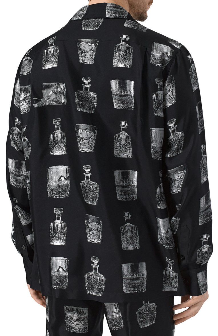 Мужская шелковая сорочка DOLCE & GABBANA черного цвета, арт. G5IF1T/HI1V0 | Фото 4 (Длина (для топов): Стандартные; Материал сплава: Проставлено; Рукава: Длинные; Материал внешний: Шелк; Драгоценные камни: Проставлено; Кросс-КТ: домашняя одежда)