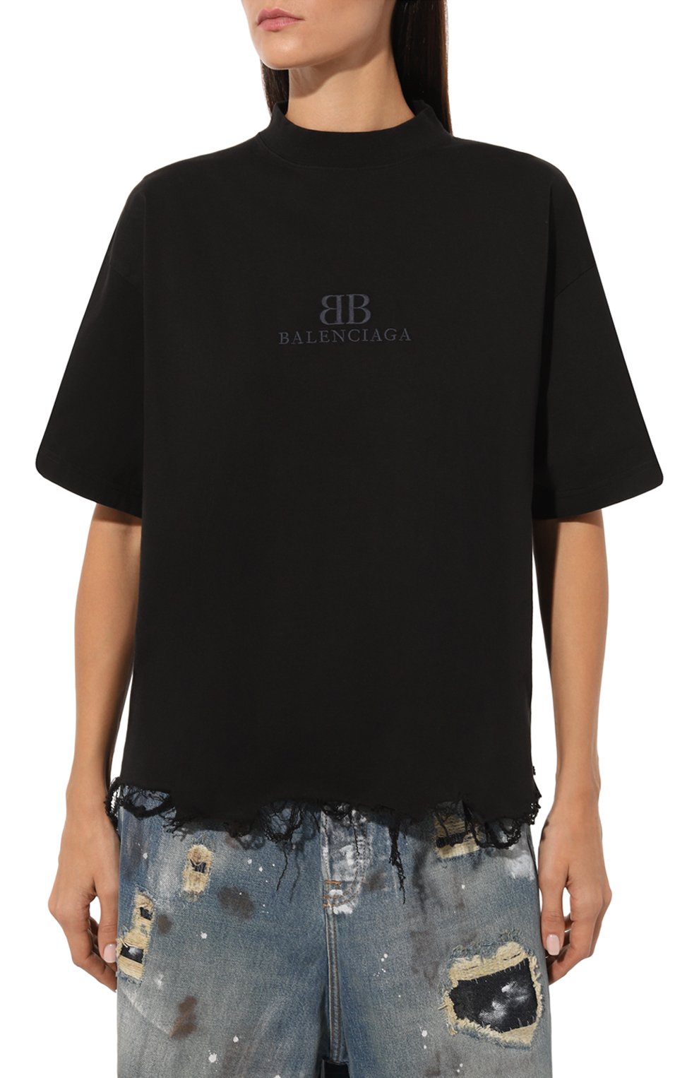Хлопковая футболка BALENCIAGA черного цвета по цене 79150 руб., арт. 783399/TQVS8, фото 3 Хлопковая футболка BALENCIAGA, арт. 783399/TQVS8, фото 3