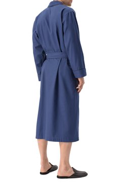Мужской халат из хлопка и шерсти ZIMMERLI темно-синего цвета, арт. 4600-75143 | Фото 4 (Длина (верхняя одежда): Длинные; Рукава: Длинные; Драгоценные камни: Проставлено; Материал сплава: Проставлено; Кросс-КТ: домашняя одежда; Материал внешний: Хлопок)