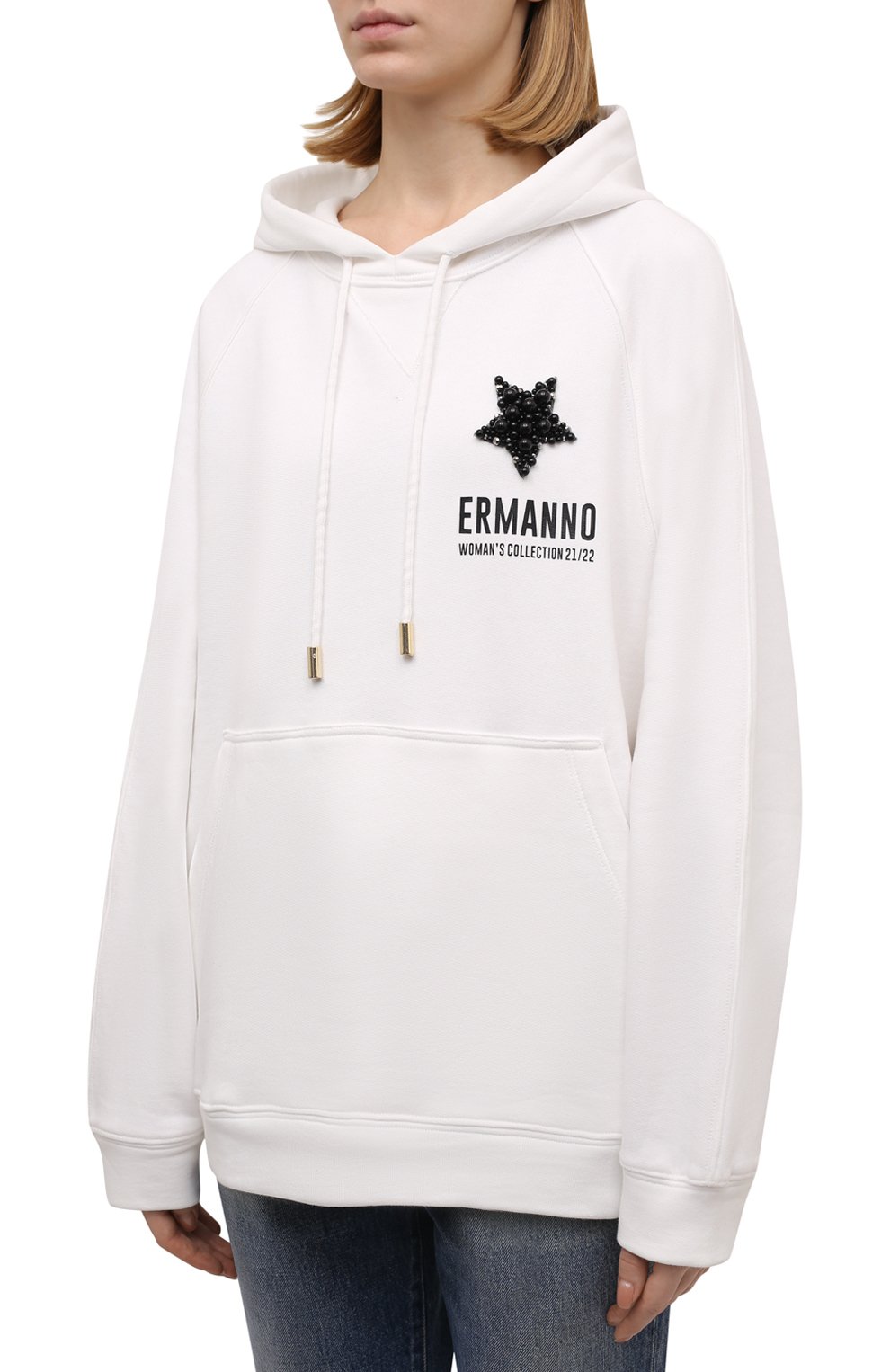 Хлопковое худи ERMANNO FIRENZE белого цвета по цене 32400 руб., арт. D39ET FL07FEL1, фото 3 Хлопковое худи ERMANNO FIRENZE, арт. D39ET FL07FEL1, фото 3