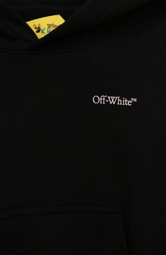 Детский хлопковое худи OFF-WHITE черного цвета, арт. 0GBB005S24FLE001/12-12+ | Фото 3 (Рукава: Длинные; Материал сплава: Проставлено; Материал внешний: Хлопок; Драгоценные камни: Проставлено; Девочки Кросс-КТ: Худи-одежда; Ростовка одежда: 12 лет | 152 см, 13 - 15 лет | 158 см)