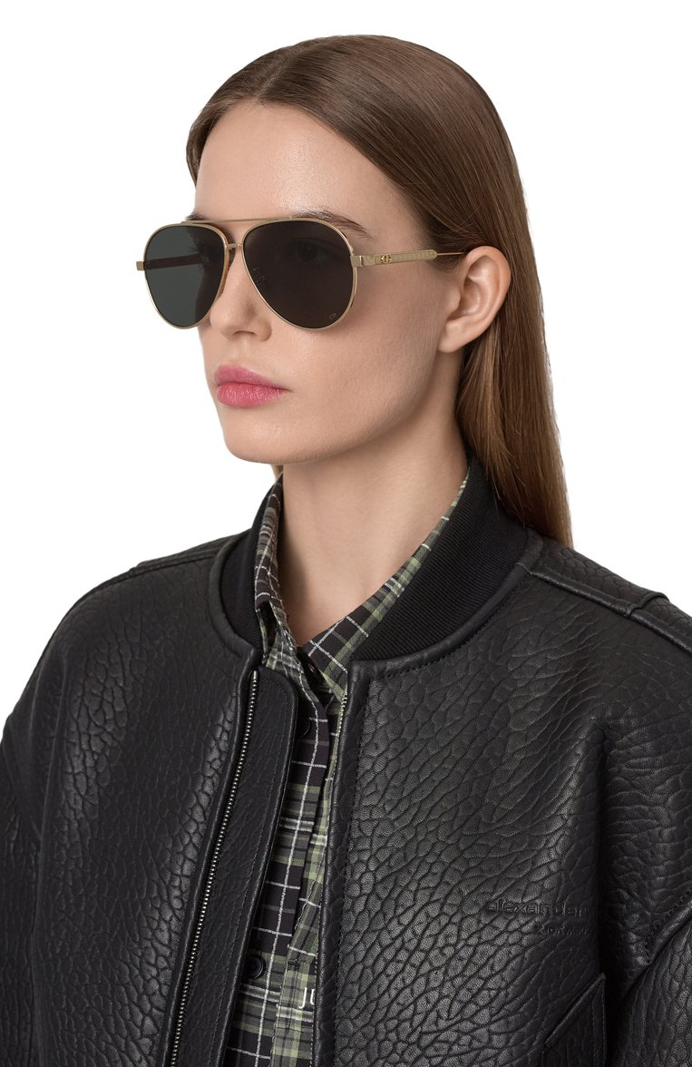 Женские солнцезащитные очки DIOR EYEWEAR зеленого цвета, арт. DI0RCANNAGE A1U B0C0 | Фото 2 (Нос: Не проставлено; Региональные ограничения белый список (Axapta Mercury): Не проставлено; Материал: Металл; Тип очков: С/з; Оптика Гендер: оптика-женское; Очки форма: Авиаторы)
