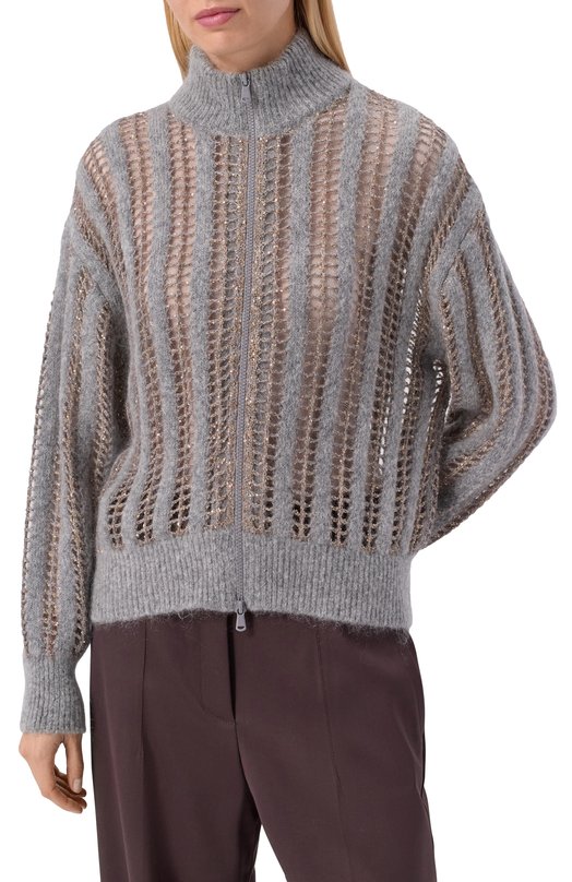 Шерстяной кардиган Brunello Cucinelli MCM510606P Серый  MCM510606P Фото 3