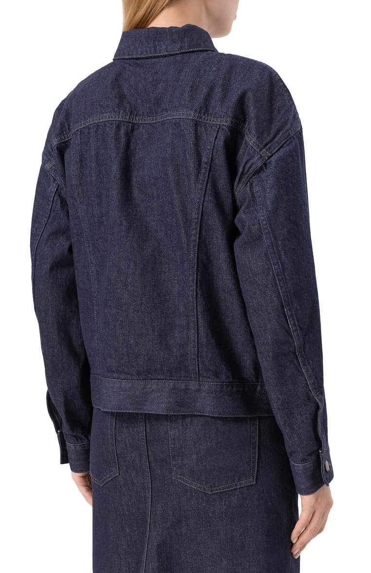 Женская джинсовая куртка ANN DEMEULEMEESTER темно-синего цвета, арт. B0010178/FA586 | Фото 4 (Материал подклада: Хлопок; Рукава: Длинные; Длина (верхняя одежда): Короткие; Кросс-КТ: Деним, Ку�ртка, Легкие; Материал внешний: Деним, Хлопок; Стили: Кэжуэл; Автоматизация ТО: Проставлено; Автоматизация состава: Проставлено)