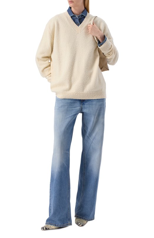 Свитер из шерсти и хлопка Maison Margiela S50HN0011/M13108 Кремовый  S50HN0011/M13108 Фото 2