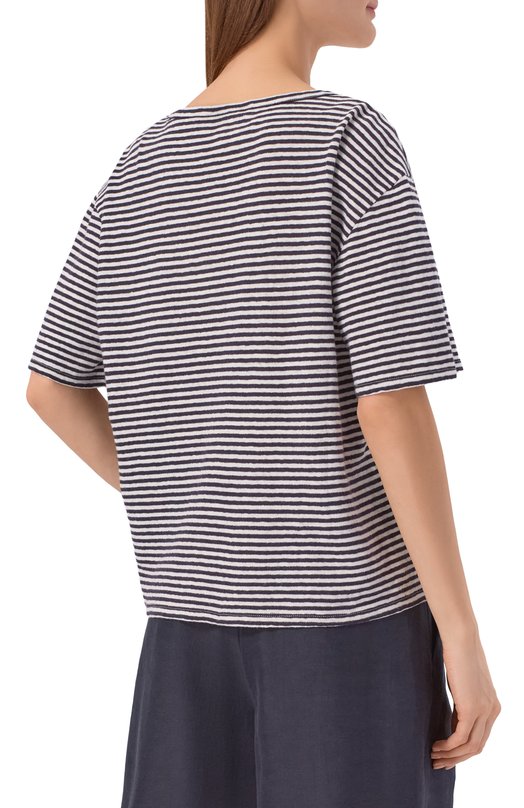 Футболка из хлопка и льна Officine Generale S26WTEE203 Синий  S26WTEE203 Фото 4