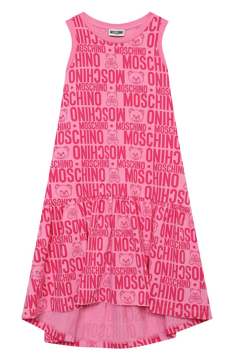Детское хлопковое платье MOSCHINO розового цвета, арт. HDV0A5/LBB59/10A-14A | Фото 1 (Девочки Кросс-КТ: Платье-одежда; Случай: Повседневный; Рукава: Короткие; Материал внешний: Хлопок; Региональные ограничения белый список (Axapta Mercury): RU; Ростовка одежда: 10 - 11 лет | 140 - 146см, 12 лет | 152 см)