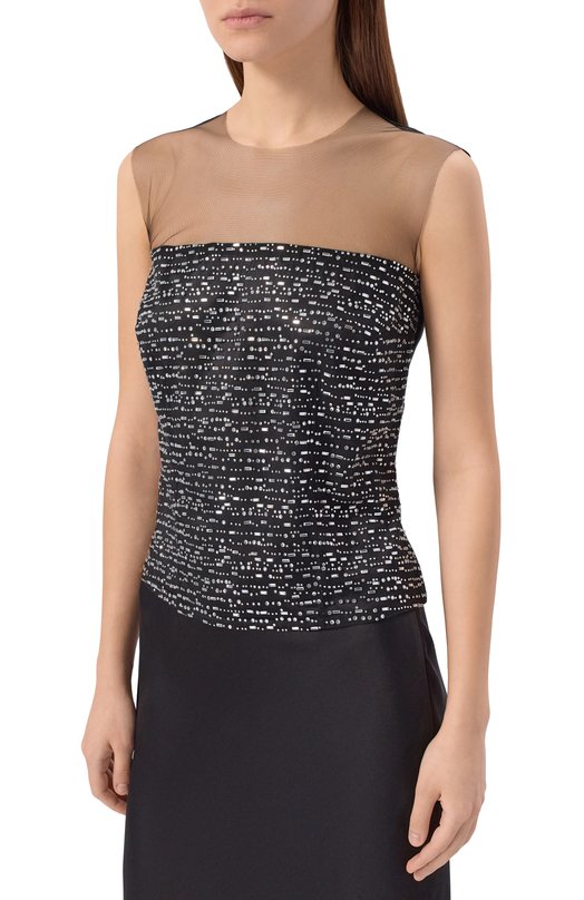 Атласный топ с отделкой стразами YANINA T-3091D Чёрный  T-3091D Фото 3