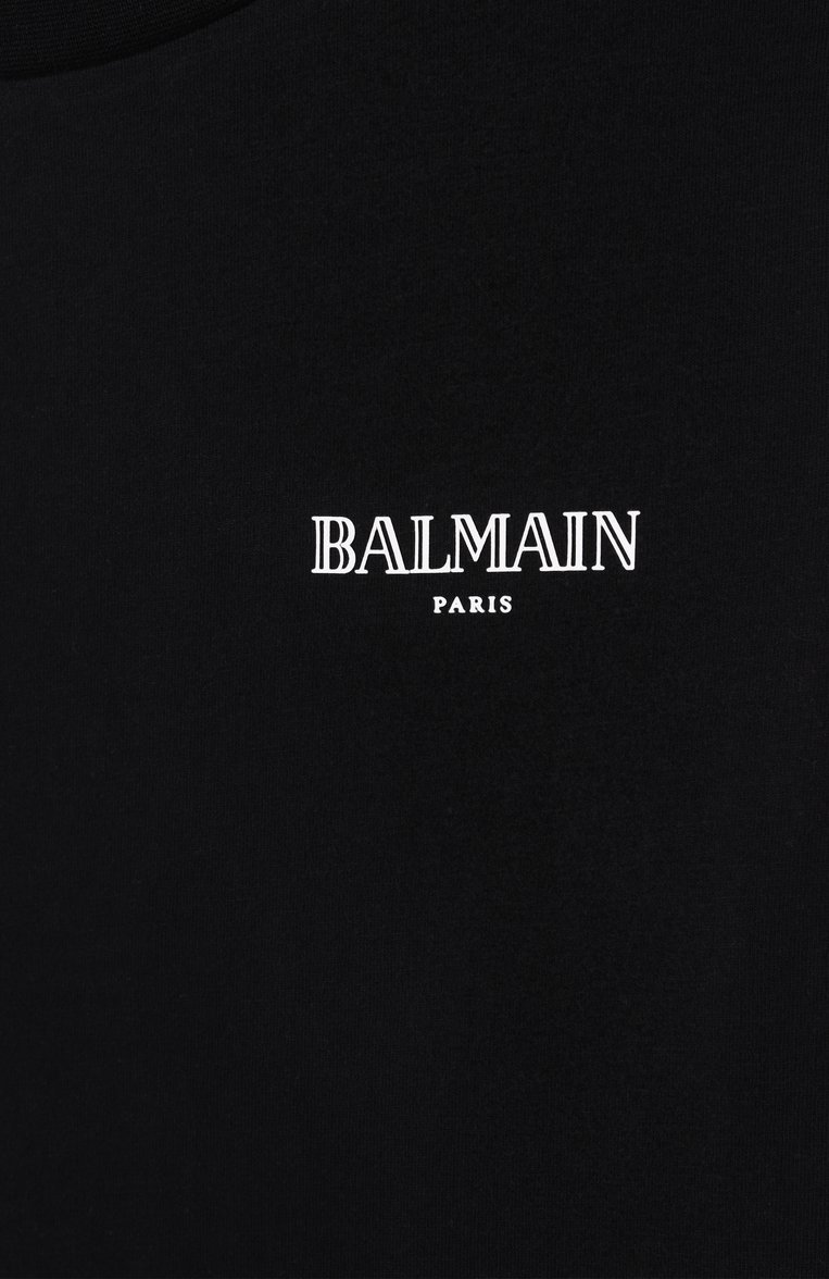 Мужского хлопковая футболка BALMAIN черного цвета, арт. BW8P11 | Фото 3 (Мальчики Кросс-КТ: Футболка-одежда; Девочки Кросс-КТ: футболка-одежда; Нос: Не проставлено; Региональные ограничения белый список (Axapta Mercury): Не проставлено; Материал внешний: Хлопок; Ростовка одежда: 8 лет | 128 см, 10 - 11 лет | 140 - 146см, 12 лет | 152 см, 16 лет | 164 см, 13 - 15 лет | 158 см)
